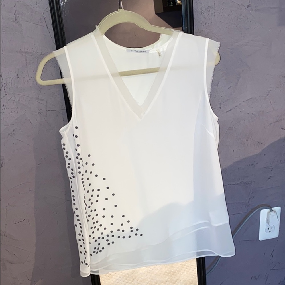 Tahari loose white blouse with embellishment